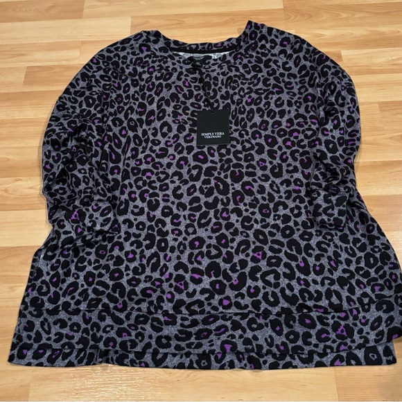 Simply Vera Vera Wang Pajama Set - Black and Purple Leopard - Picture 2 of 6